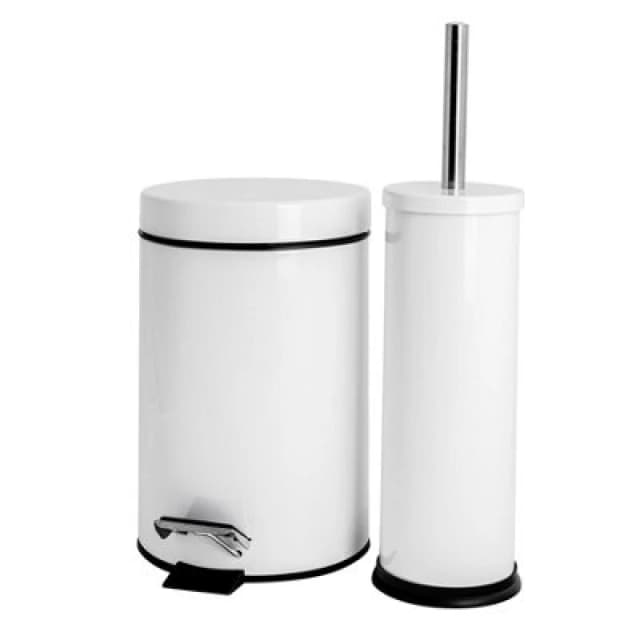 Harbour Housewares Round Toilet Brush & Bin Set - White