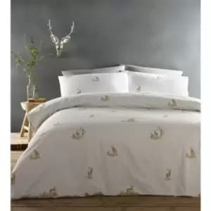 Deer White Super King Duvet Cover Set 100% Cotton Reversible Bedding Bed Set - White