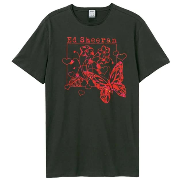 Amplified Amplified Men Line Art Butterfly Ed Sheeran T-Shirt in Charcoal Size: Small Charcoal S Male 5063470089918