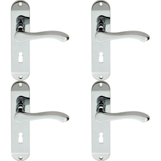 Loops 4x PAIR Scroll Lever Door Handle on Lock Backplate 180 x 40mm Polished Chrome Multi