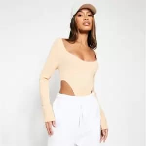 I Saw It First Viscose Rib Scoop Neck Extreme High Rise Bodysuit - Brown