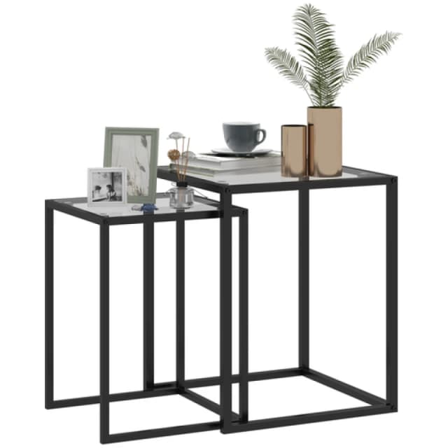 HOMCOM HOMCOM Nesting Tables Set of 2, End Table with Tempered Glass Top, Black One Size Unisex 5063603024786