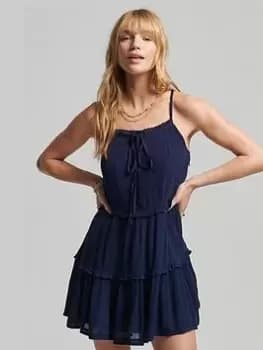 Superdry Vintage Broderie Cami Dress - Navy, Size 10, Women