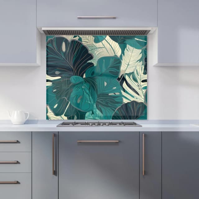 Warren Reed - Designer Tropical Green Leaves Kitchen Splashback Size: 600mm x 750mm Green Unisex 600mm x 750mm