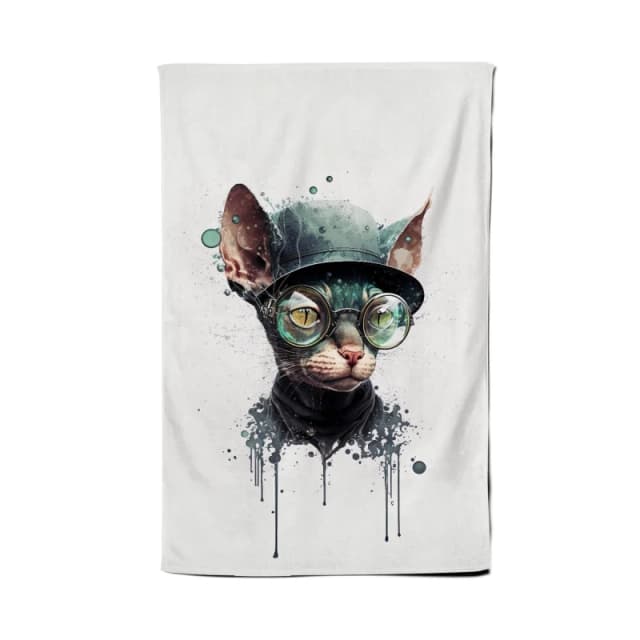 Warren Reed - Designer Cornish Rex Cat Splashart Tea Towel Multicolor Unisex