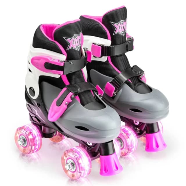 Xootz Kids Quad Skates, Adjustable Roller Skates, LED Wheels Pink Size: Small Pink Unisex Small