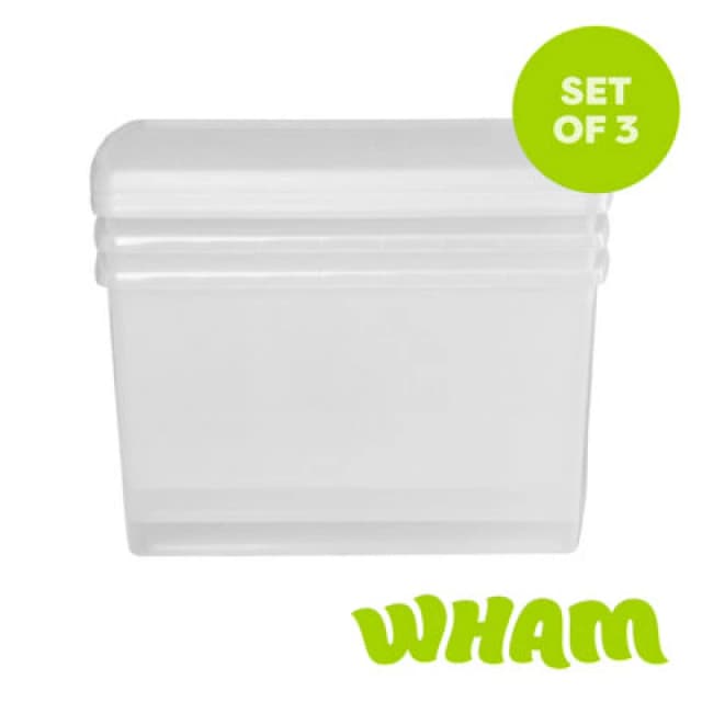 Wham Clip 3X 62L Rectangular Plastic Storage Boxes With Clip Lock Lids. Ideal For Home, Office, Toys & More - Clear/clear