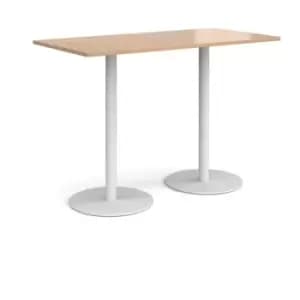 Monza rectangular poseur table with flat round white bases 1600mm x 800mm - beech