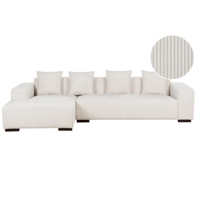 Beliani Corner Sofa 4 Seater Lungo Corduroy Off-White Right Hand