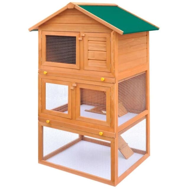 vidaXL Outdoor Rabbit Hutch 3 Layers Wood Small Animal House Pet Cage Habitat