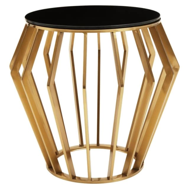 Premier Housewares Elegant Black and Gold Round Side Table, Stylish Black Glass Topped Round Table for Livingrooms and Bedrooms Gold