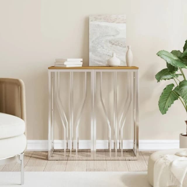VIDAXL Console Table Silver Stainless Steel and Solid Wood Acacia Vidaxl 8720287200178