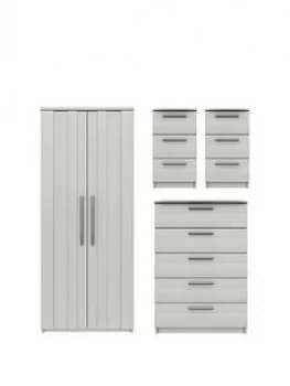 Taylor Ready Assembled 4 Piece Package - 2 Door Wardrobe, 5 Drawer Chest And 2 Bedside Chests
