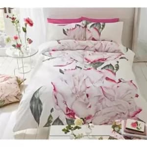 Voyage Maison Parcevall Peony White Duvet Cover Set - King, Cotton, Floral - White/Pink/Green