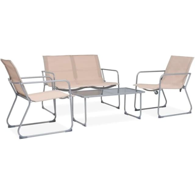 VIDAXL 4 Piece Garden Lounge Set Fabric & Steel Cream vidaXL 8718475621508