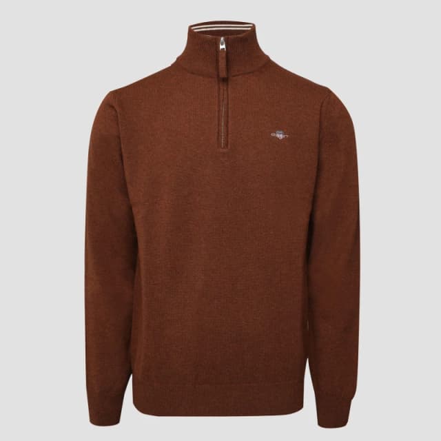 Gant Superfine Lambswool Half Zip Sweater Brown male S