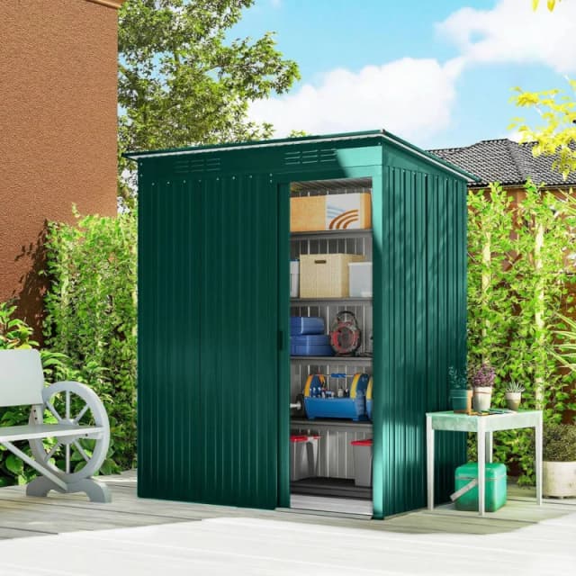 Outsunny 5 x 3.5ft Metal Garden Shed with Effortless Assembly, Green 84H-456V00GN