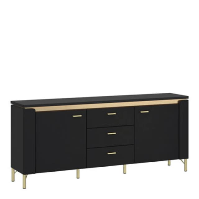 Furniture To Go Genoa TV Cabinet 2 Door 3 Drawer 155Cm Wide In Black Matt/gold