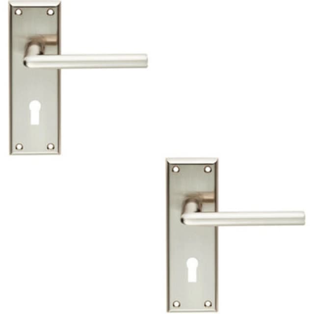 Loops 2x PAIR Rounded Lever on Lock Backplate Door Handle 150 x 50mm Satin Nickel Metallics