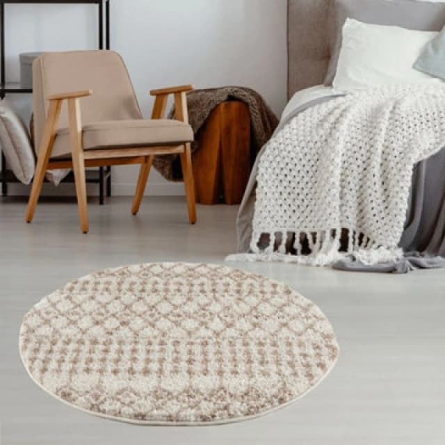 THE RUGS Soft Moroccan Diamond Shaggy Rugs & Runners Ivory Beige Living Room Size: 120cm diameter Ivory Unisex 120cm diameter