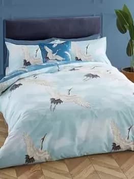 Catherine Lansfield Cranes Reversible Duvet Cover Set