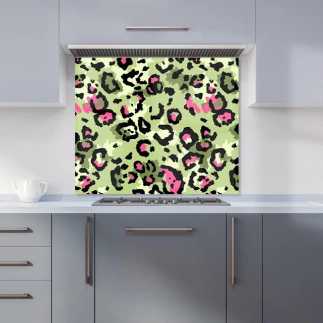 Warren Reed - Designer Green & Pink Leopard Print Kitchen Splashback Size: 600mm x 600mm Green Unisex 600mm x 600mm