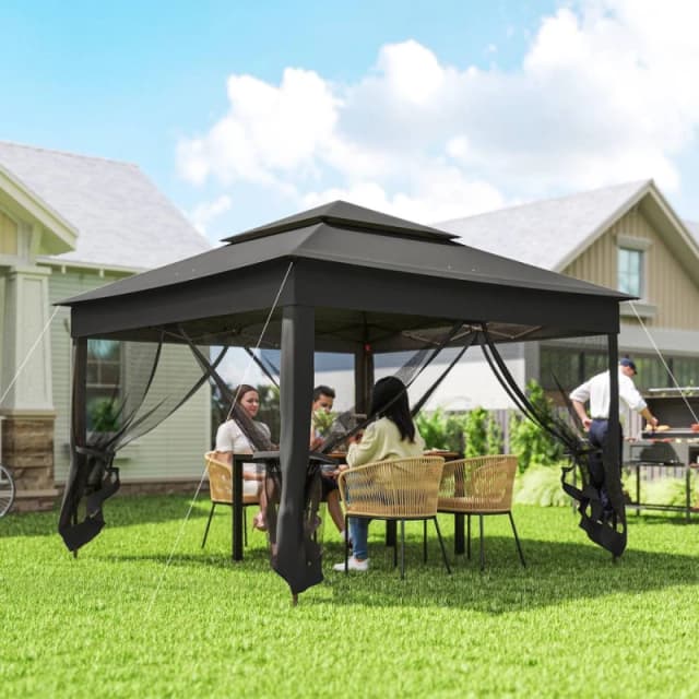 OUTSUNNY Garden Folding Tent Heavy Duty Pop Up Gazebo for Party Black Unisex