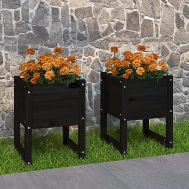 vidaXL Planters 2 pcs Black 40x40x52.5cm Solid Wood Pine, Black 822116