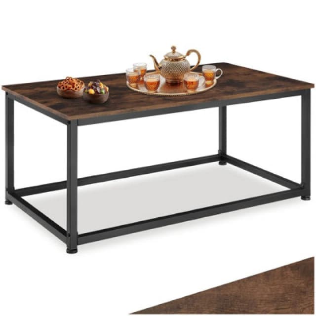 Tectake Coffee Table - Rectangular With Height-Adjustable Plastic Feet - Industrial Wood Dark, Rustic