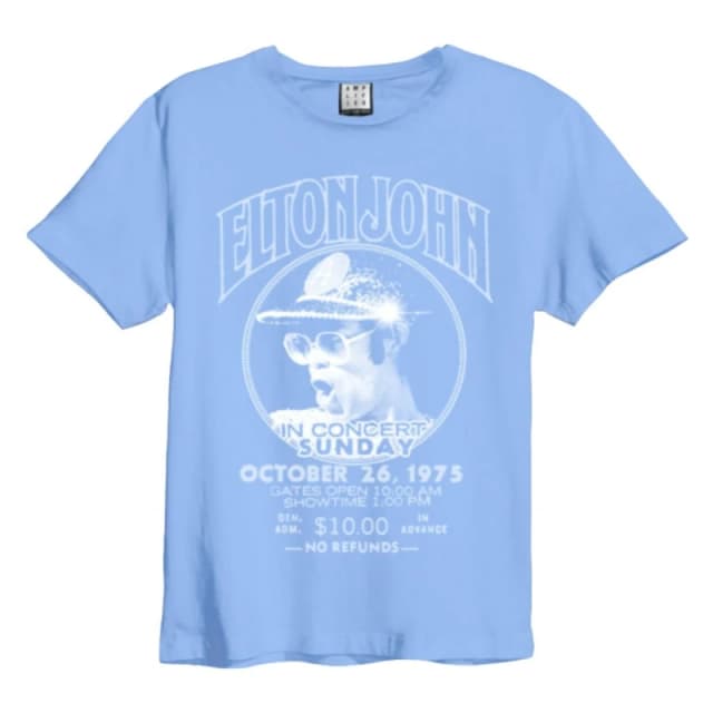 Amplified Amplified Men Live in Concert Elton John T-Shirt in Pale Blue Size: X-Small Pale Blue XS Male 5063425551606