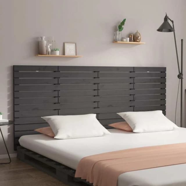 Vidaxl Wall Headboard Grey 206X3X91.5cm Solid Wood Pine, Grey 824670