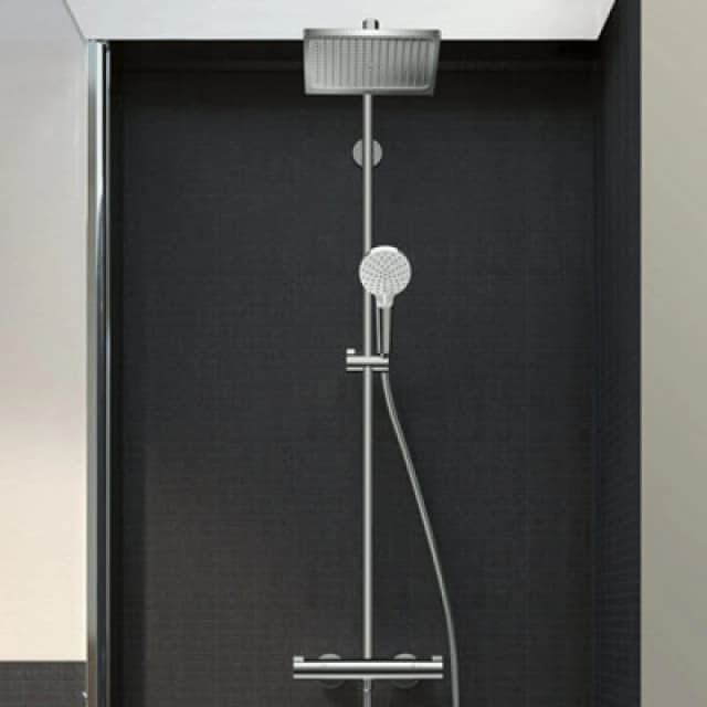 Hansgrohe Crometta E Showerpipe 240 1-Jet Ecosmart With Thermostatic Shower Mixer