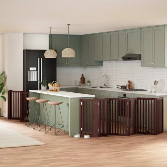 vidaXL Dog Gate with Door Foldable 12 Panels Brown 600cm Poplar Wood, Brown 3155663