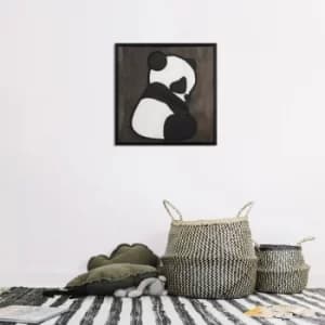 Panda 2 Black White Decorative Wooden Wall Accessory