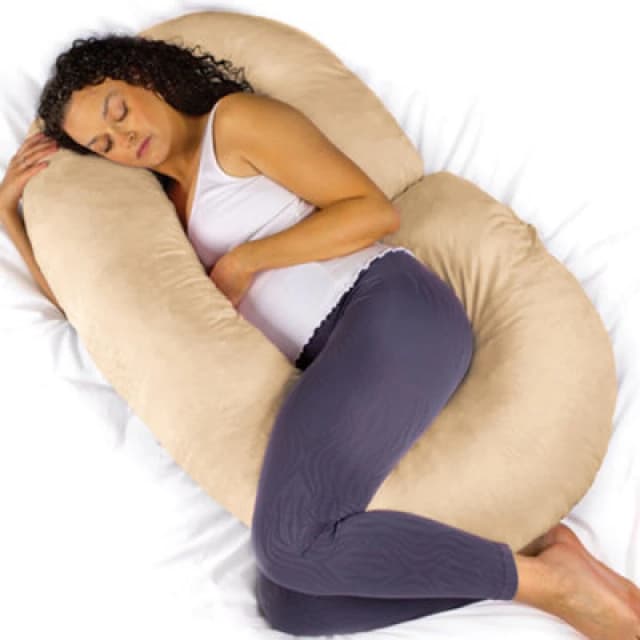 Aamira C Shaped Pregnancy Pillow Cream, 140X65X20Cm Shredded Memory Foam Full Body Maternity Cushion For Sleeping