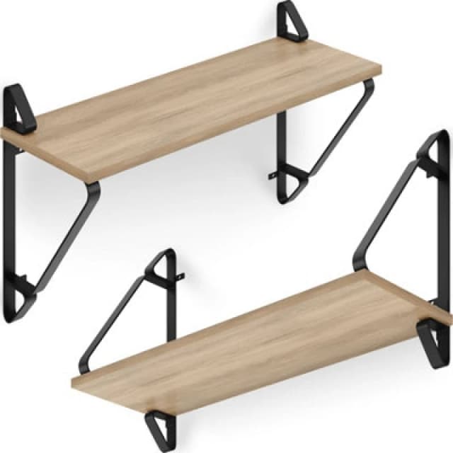 Tectake Wall Shelves Irvine - Set Of 2, Wood & Metal Look, High Load-Capacity - Industrial Wood Light, Oak Sonoma