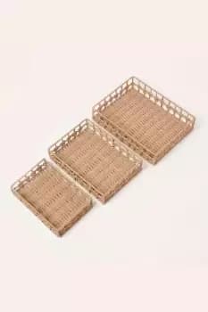 Set of 3 Natural Woven Rectangle Storage Trays