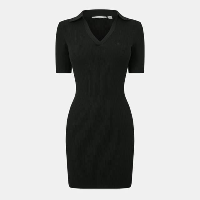 Jack Wills Rib Knit Polo Dress - Black 6