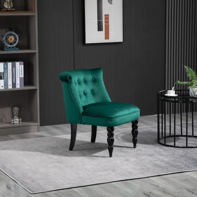 HOMCOM Velvet Accent Chair Tufted Wingback Chair - Green 839-010V70GN