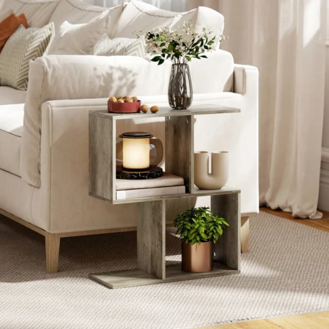 HOMCOM Side Table, Narrow End Table with Storage Shelves in Grey Grey Unisex