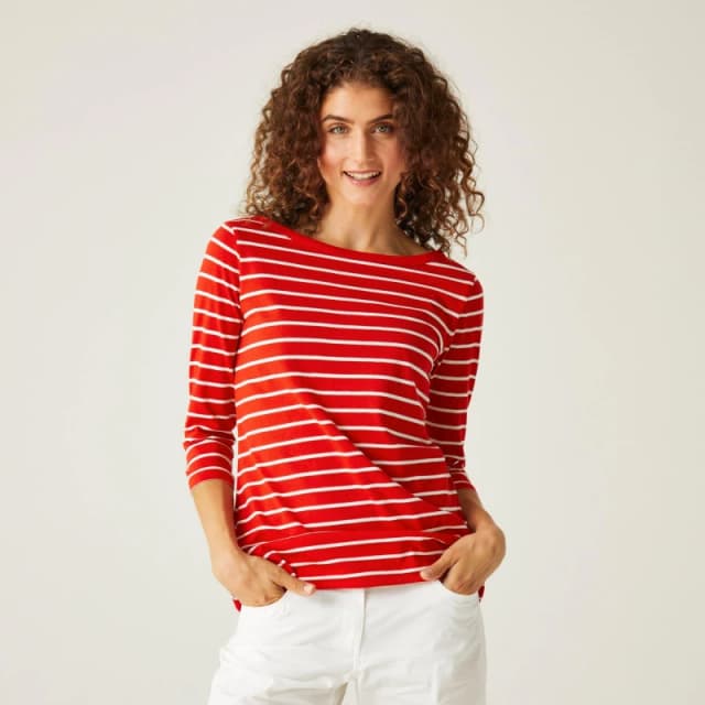 Regatta Womens Bayletta Cotton Blend Lightweight T Shirt 14 - Bust 38' (97cm) High Risk Red/White RWT294-LPL-14