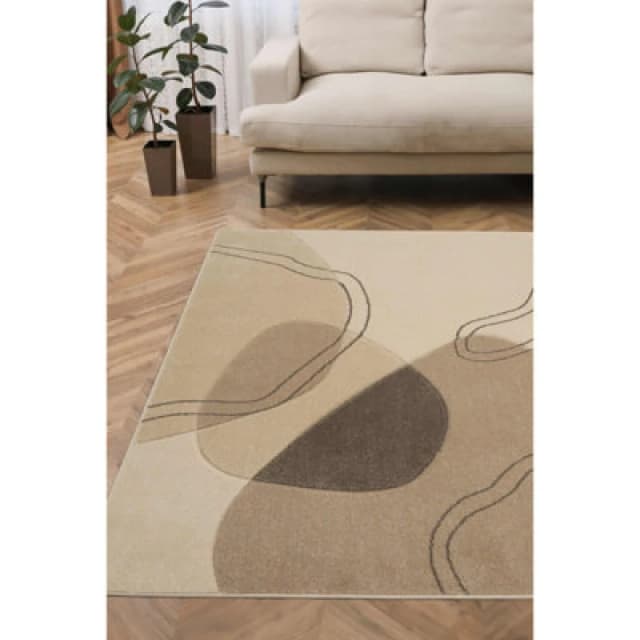 Melrose Abstract Design Natural Living Room Medium Indoor Area Rug 120/170Cm