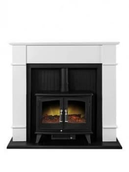 Adam Fires & Fireplaces Oxford Stove Suite In Pure White With Woodhouse Electric Stove