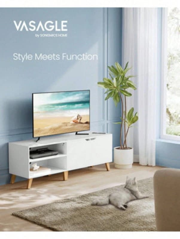 Songmics Vasagle TV Cabinet For Tvs Up To 65", 140 Cm Wide TV Stand With 2 Doors, Adjustable Shelves, TV Table,