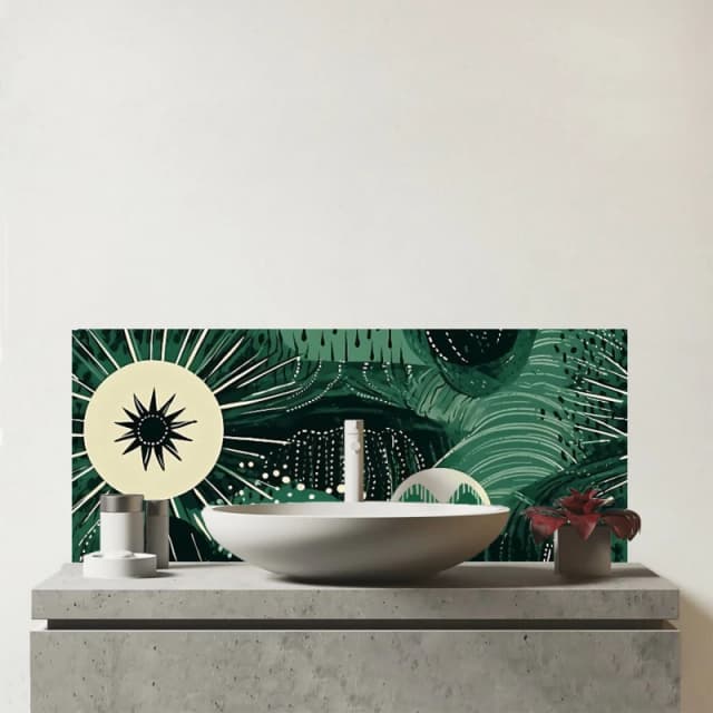 Warren Reed - Designer Abstract Green Moon Glass Bathroom Splashback Green Unisex