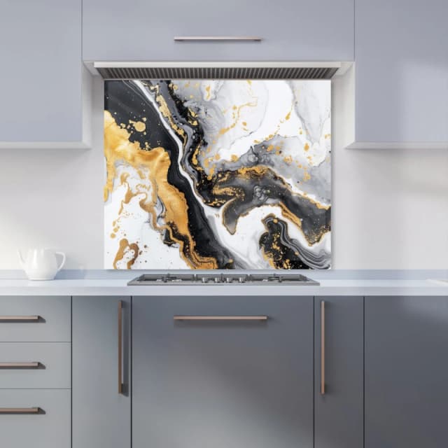 Warren Reed - Designer Gold White & Black Marble Effect Kitchen Splashback Size: 600mm x 750mm Gold Unisex 600mm x 750mm
