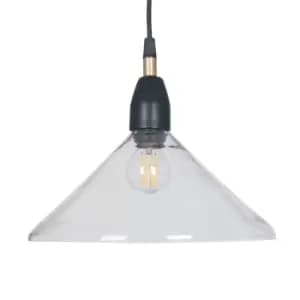 Glass and Black Metal Conical Pendant Ceiling Light