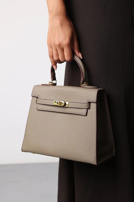 Where's That From Womens 'Lluvia' Top Handle Satchel Mini Tote Bag with Turn-Lock Closure in Taupe Female