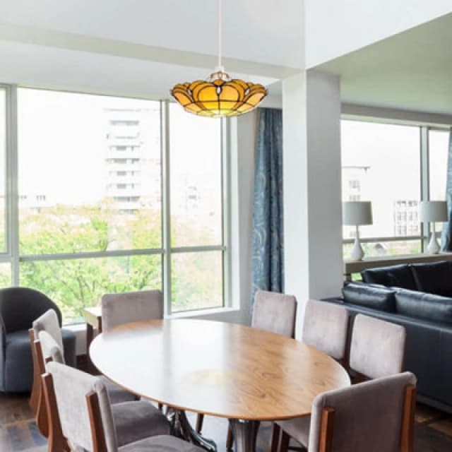 ValueLights ValueLights Tiffany Amber Gold Stained Glass Ceiling Pendant Lamp Shade and Bulb Amber One Size Unisex 5016529011019