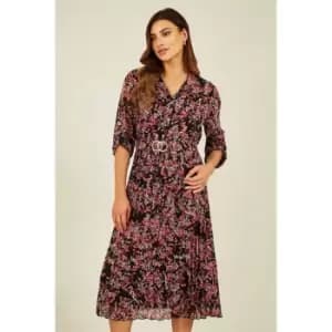 Mela London Black Blossom Pleated Skirt Midi Dress - Black